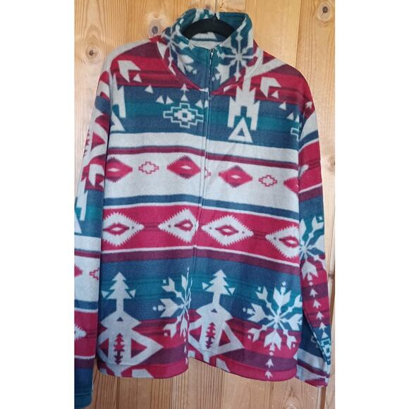 Vintage Jane Ashley Fleece Jacket Women's 2X Plus Size Gray Red Tribal Western - Picture 3 of 8